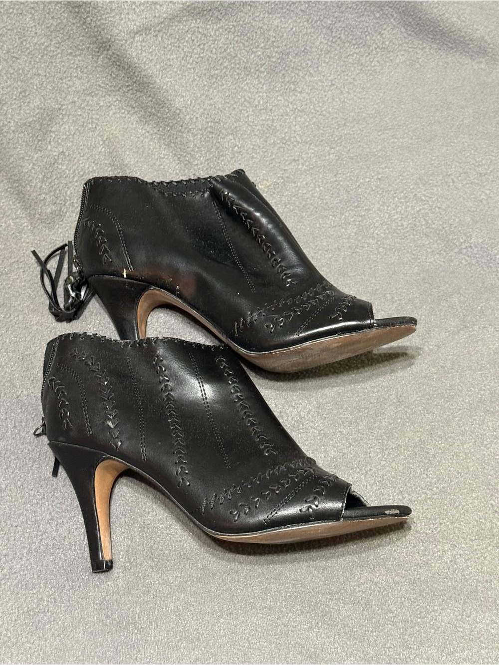 TORRID Black Peep-Toe Lace-Back Ankle Heels